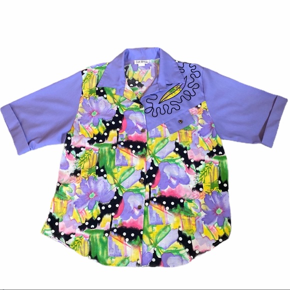 Vintage Purple Floral Print Polka Dot Button Up - Picture 11 of 16